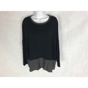 Motion Striped Conbo Bamboo Lagenlook Top Size L Womens Black White
